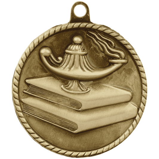 Antique Gold Lamp of Knowledge High Relief Medal - 2"
