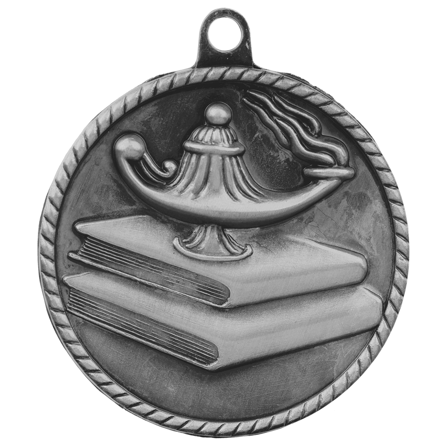 Antique Silver Lamp of Knowledge High Relief Medal - 2"