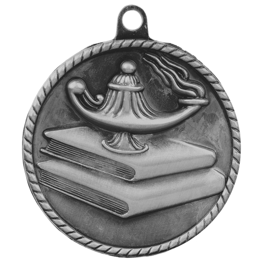 Antique Silver Lamp of Knowledge High Relief Medal - 2"