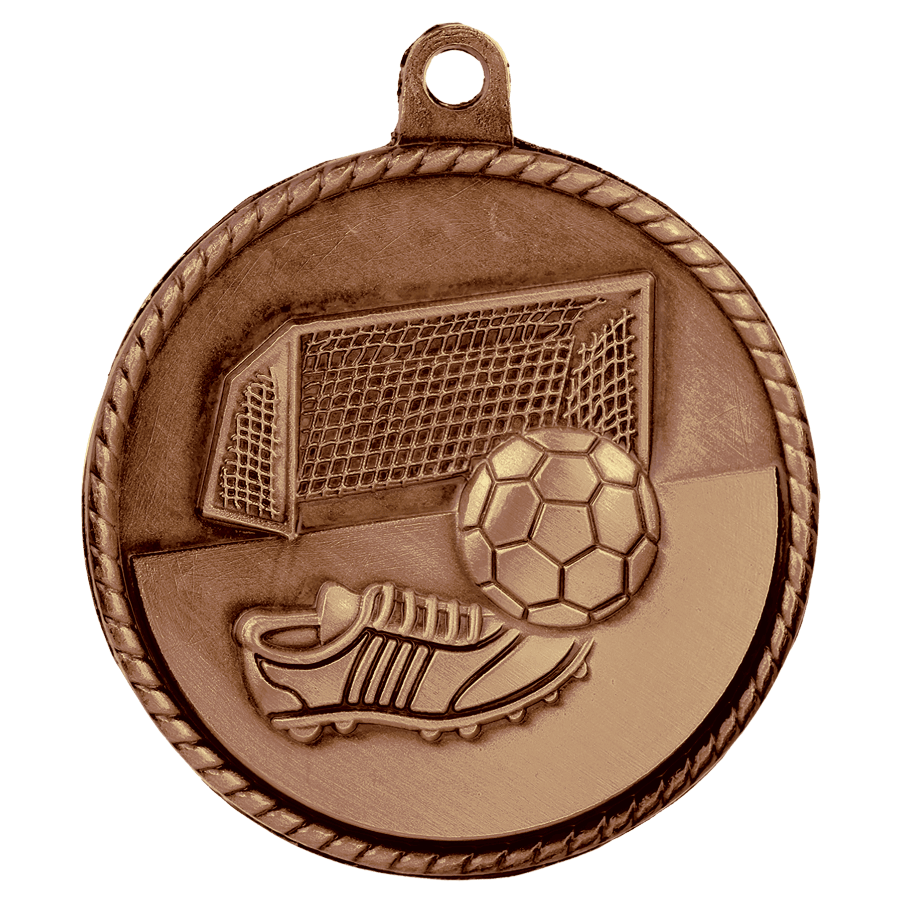 Antique Bronze Soccer High Relief Medal - 2"
