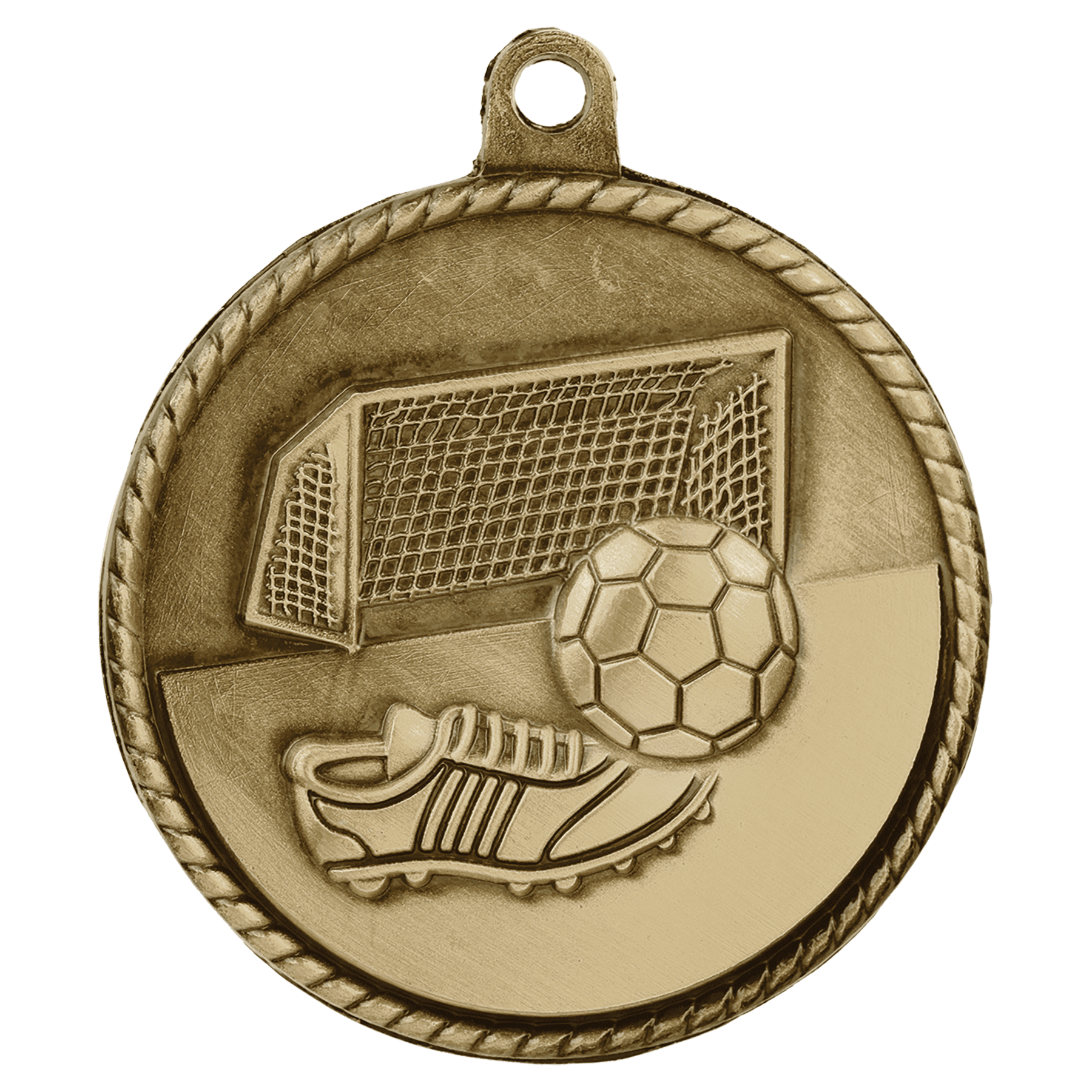 Antique Gold Soccer High Relief Medal - 2"