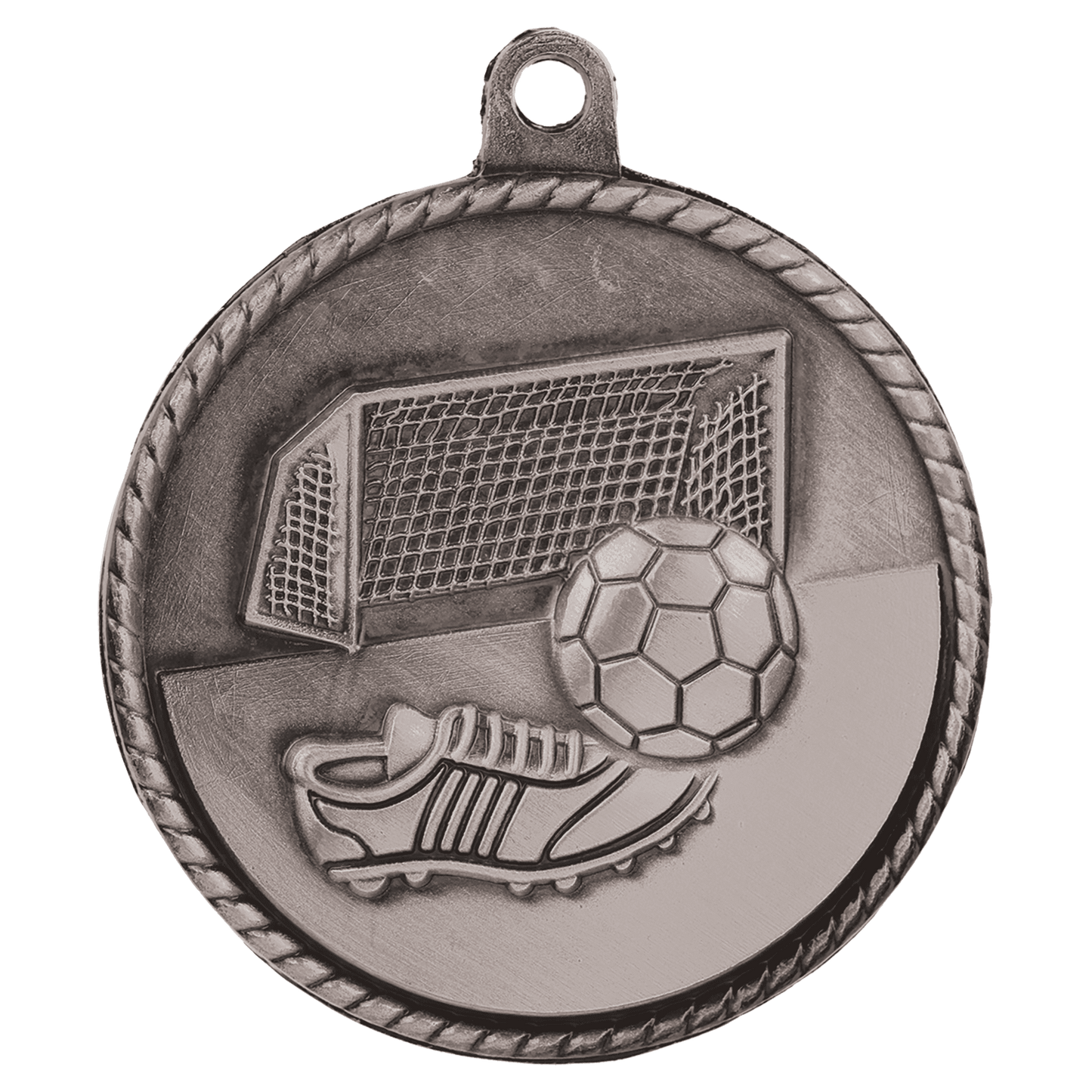 Antique Silver Soccer High Relief Medal - 2"