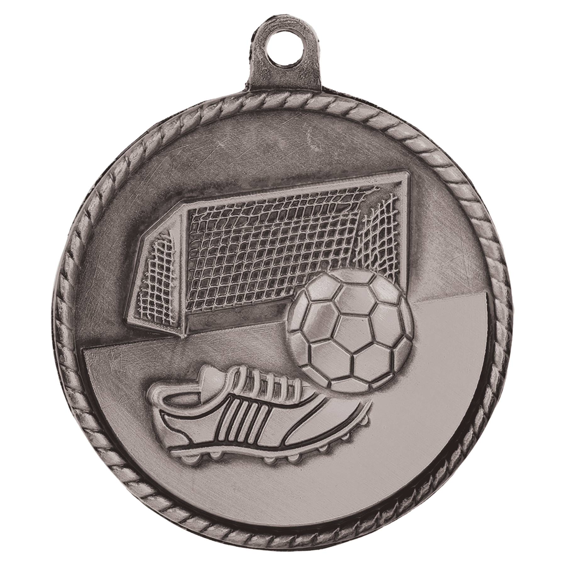 Antique Silver Soccer High Relief Medal - 2"