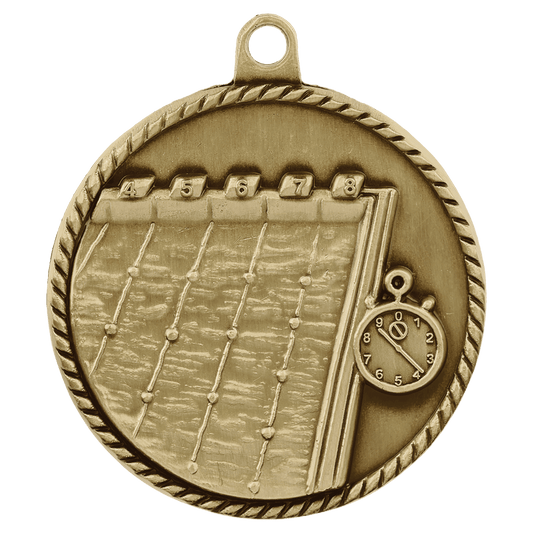 Antique Gold Swimming High Relief Medal - 2"