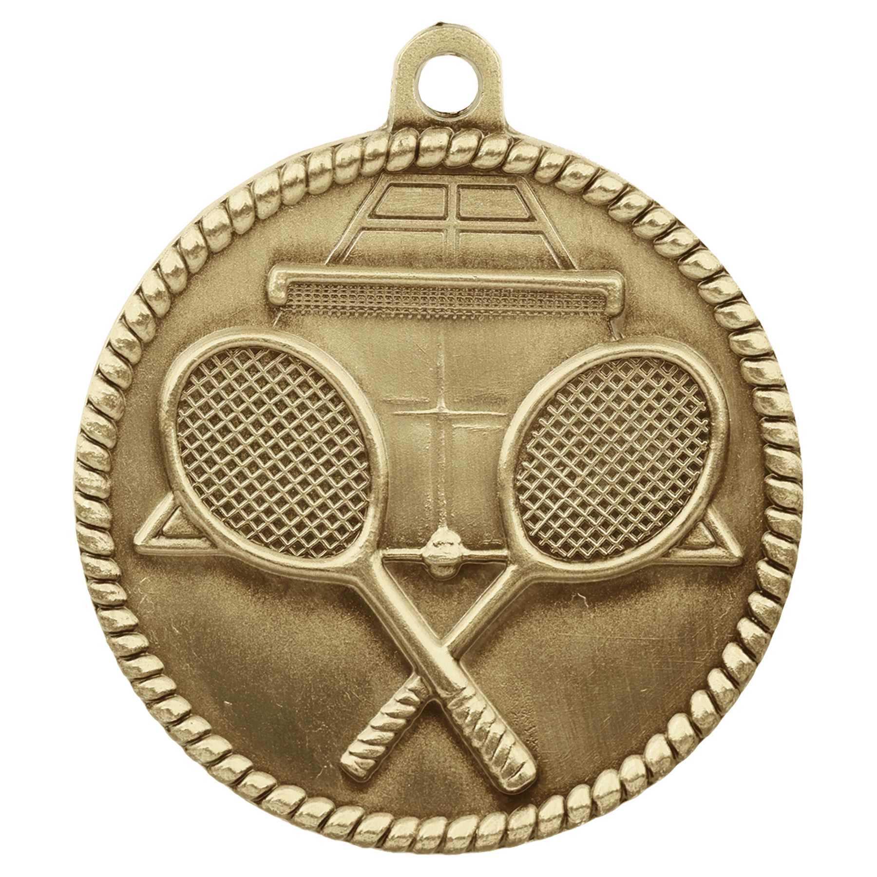 Antique Gold Tennis High Relief Medal - 2"