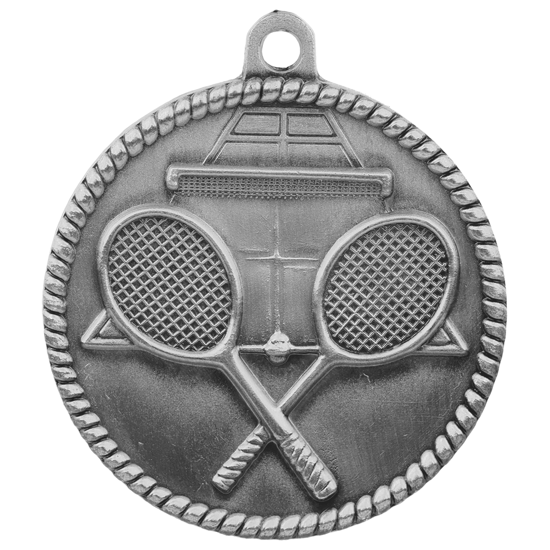 Antique Silver Tennis High Relief Medal - 2"