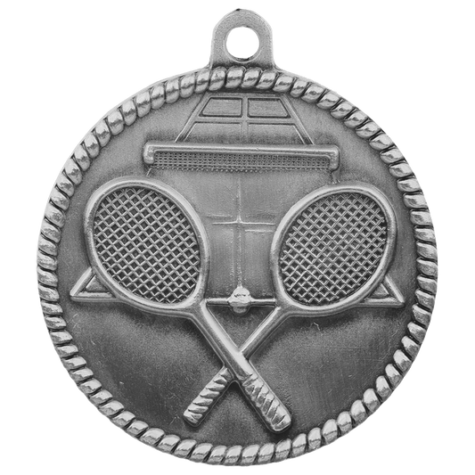 Antique Silver Tennis High Relief Medal - 2"