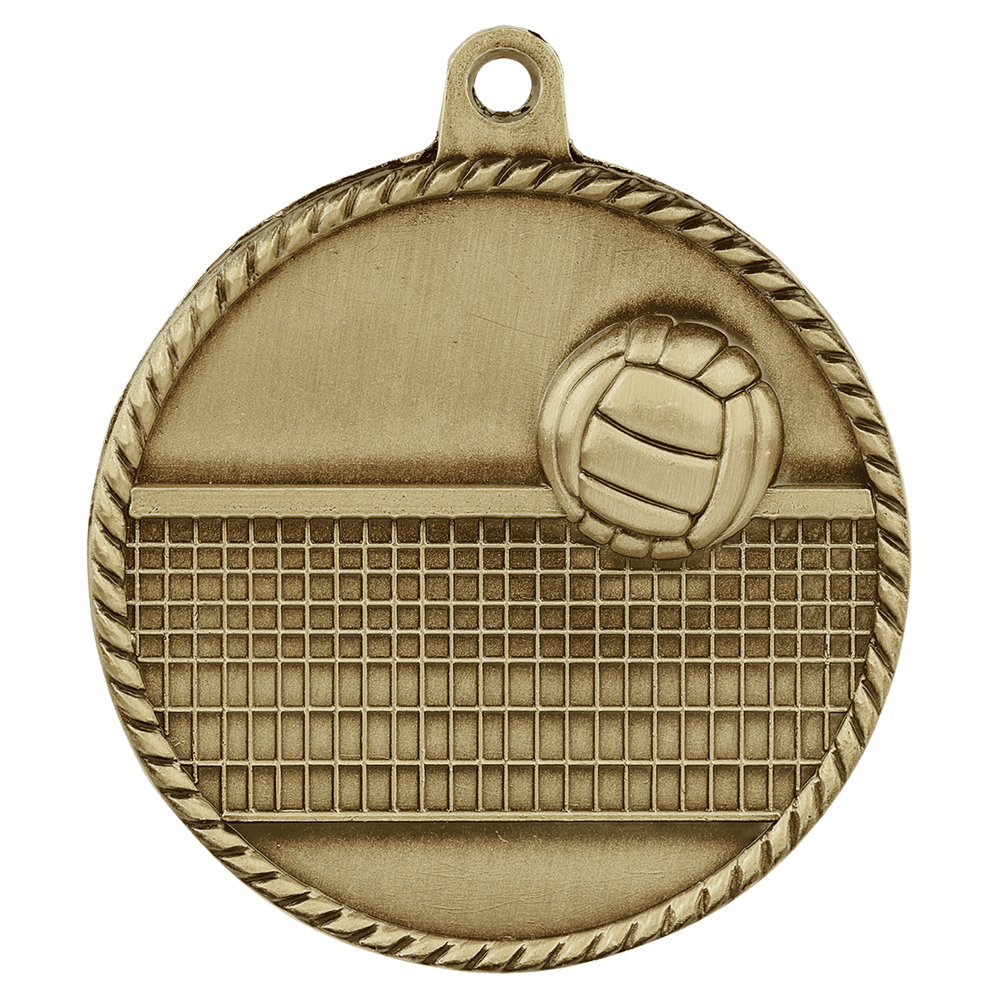 Antique Gold Volleyball High Relief Medal - 2"