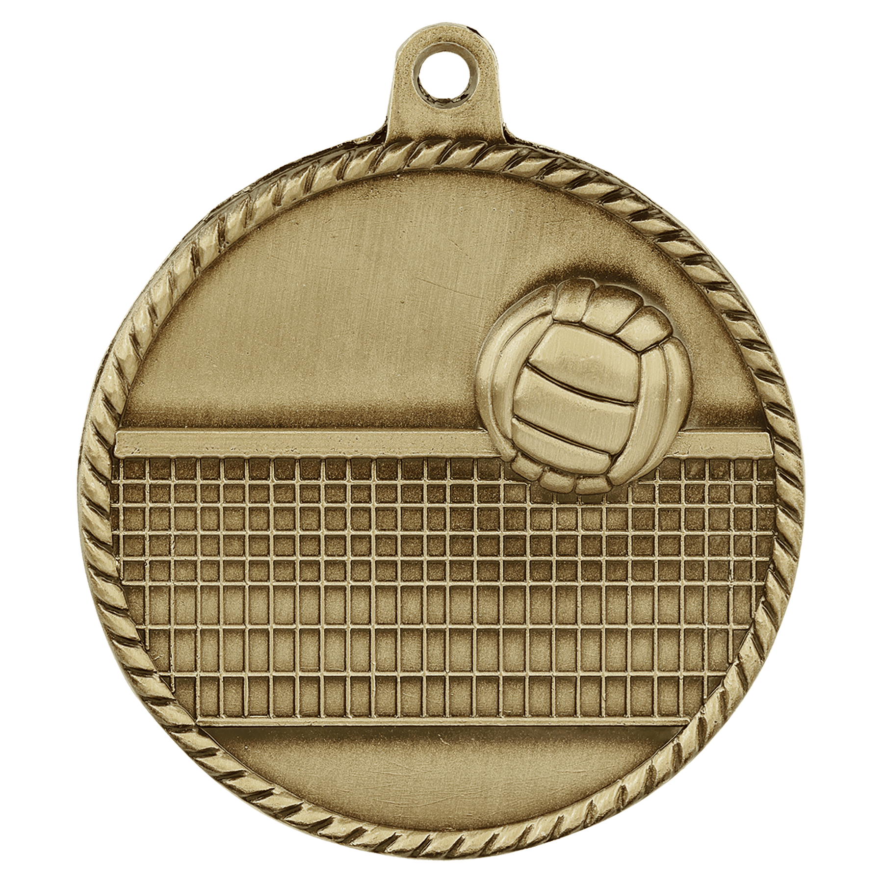 Antique Gold Volleyball High Relief Medal - 2"