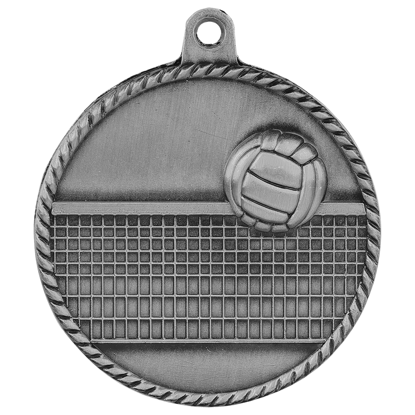 Antique Silver Volleyball High Relief Medal - 2"