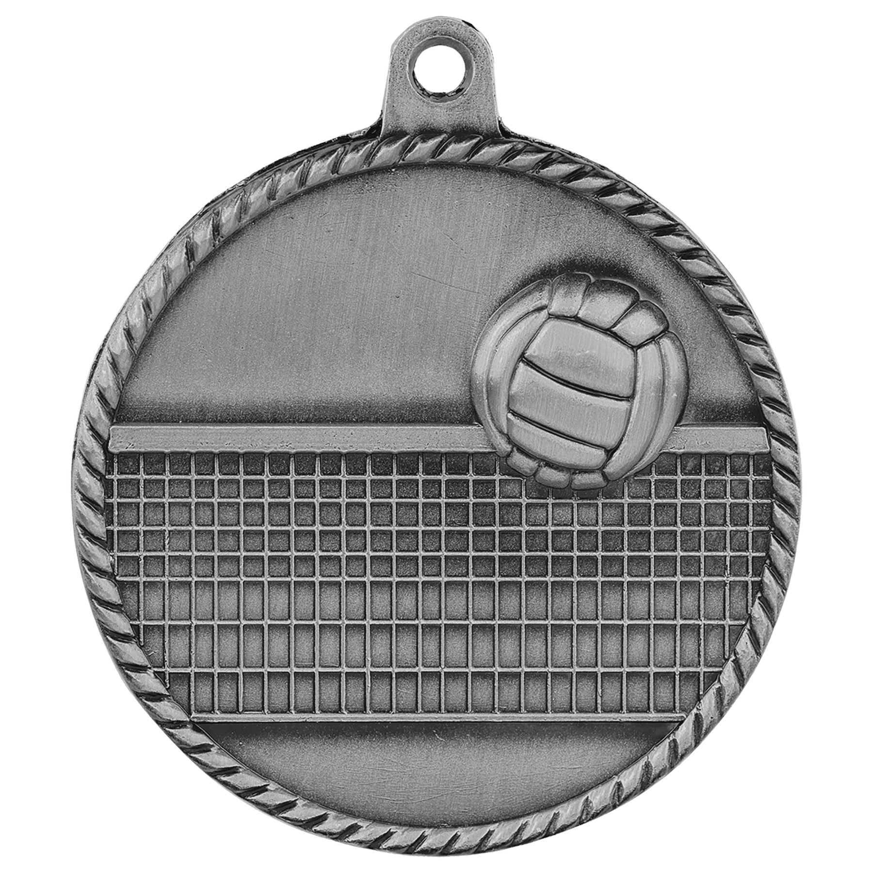 Antique Silver Volleyball High Relief Medal - 2"