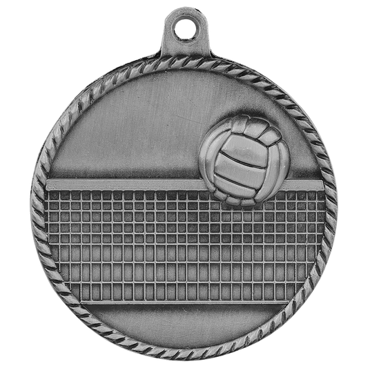 Antique Silver Volleyball High Relief Medal - 2"