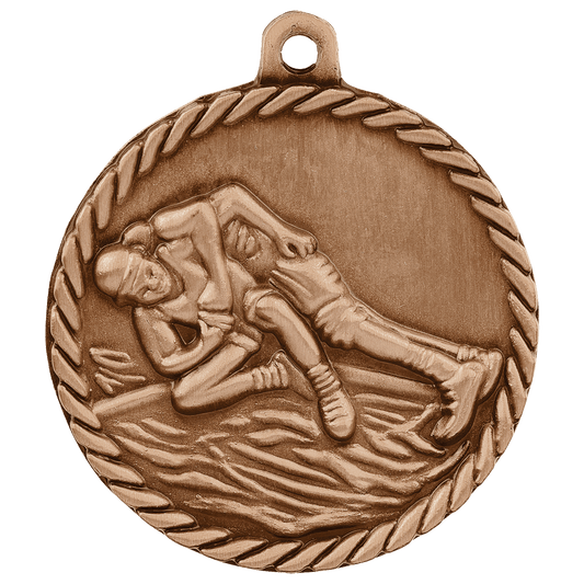 Antique Bronze Wrestling High Relief Medal - 2"
