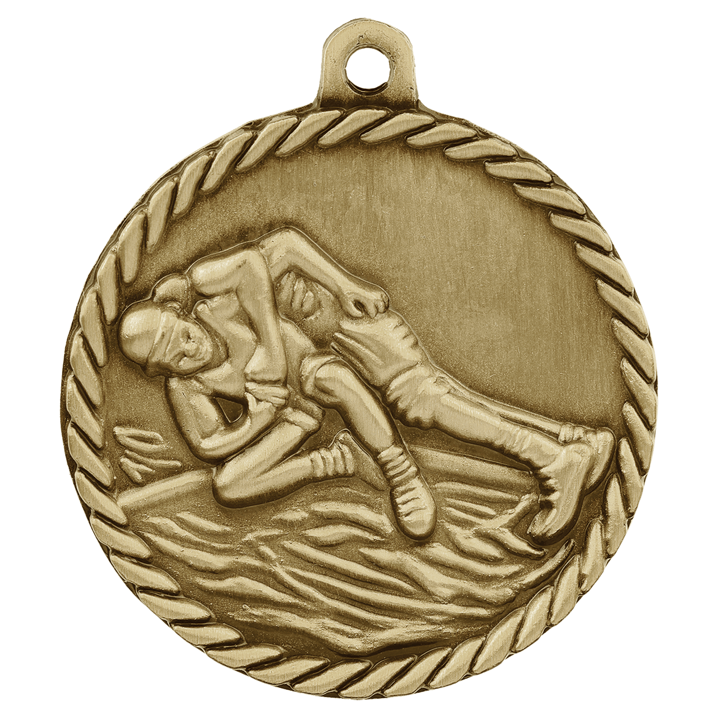 Antique Gold Wrestling High Relief Medal - 2"
