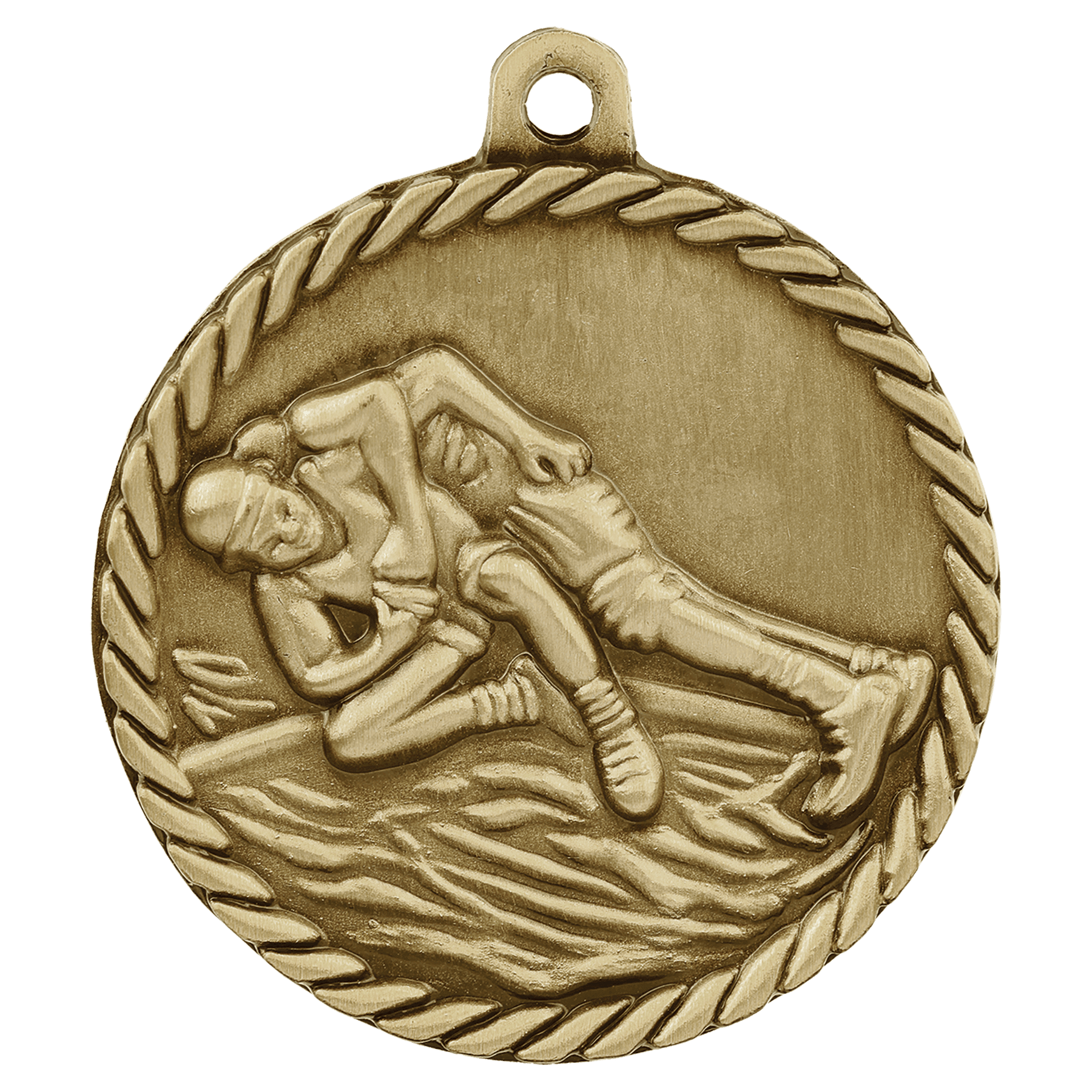 Antique Gold Wrestling High Relief Medal - 2"