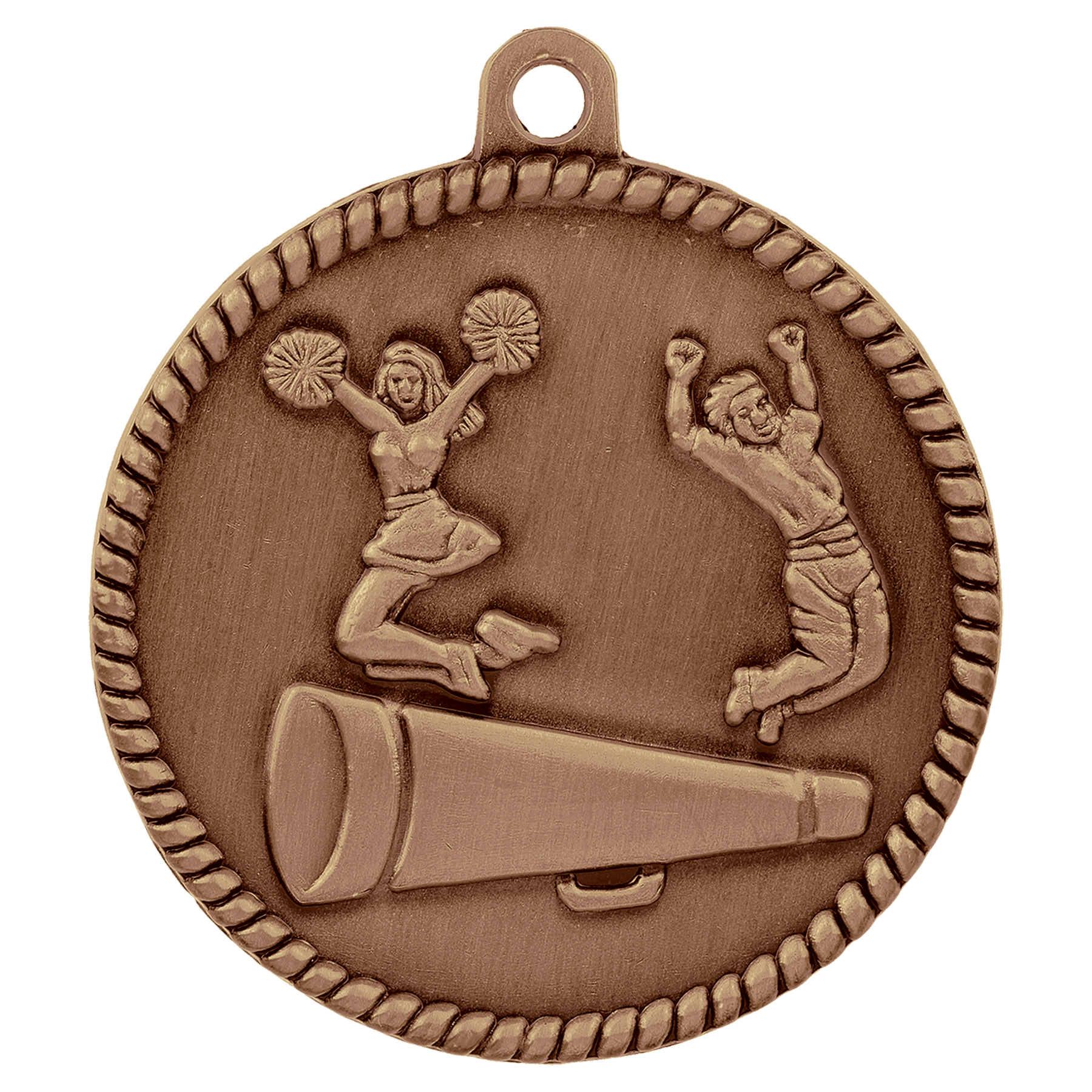 Antique Bronze Cheer High Relief Medal - 2"
