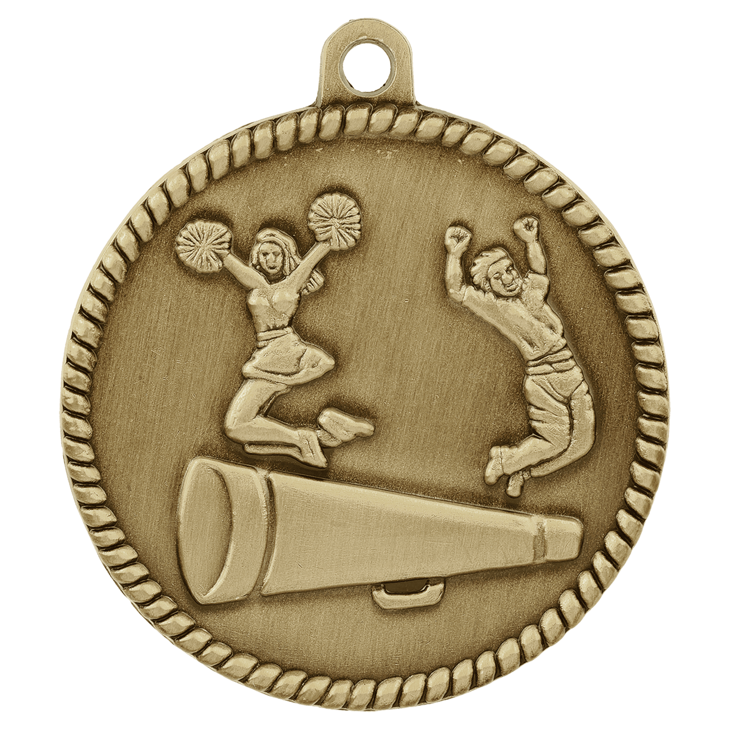 Antique Gold Cheer High Relief Medal - 2"