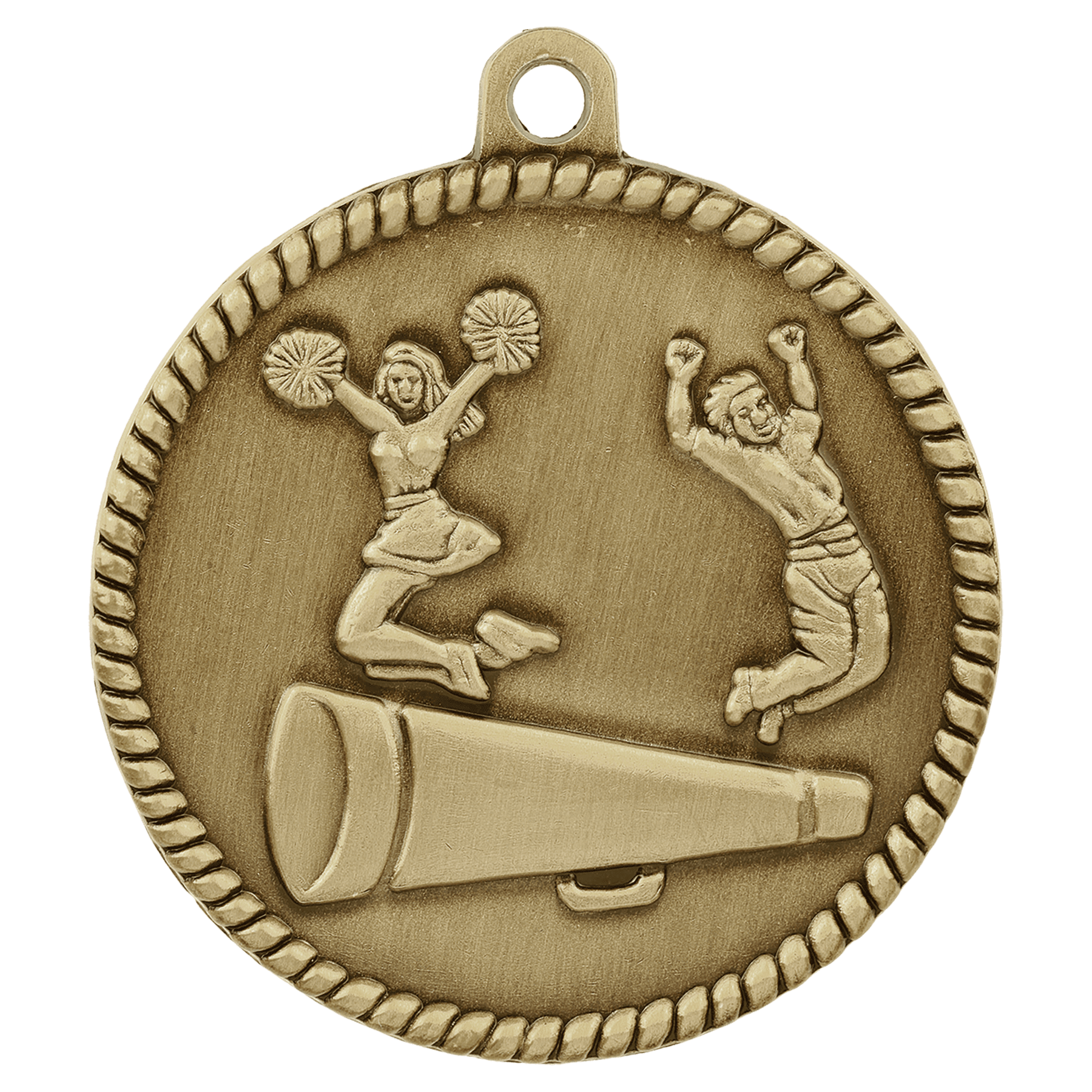 Antique Gold Cheer High Relief Medal - 2"
