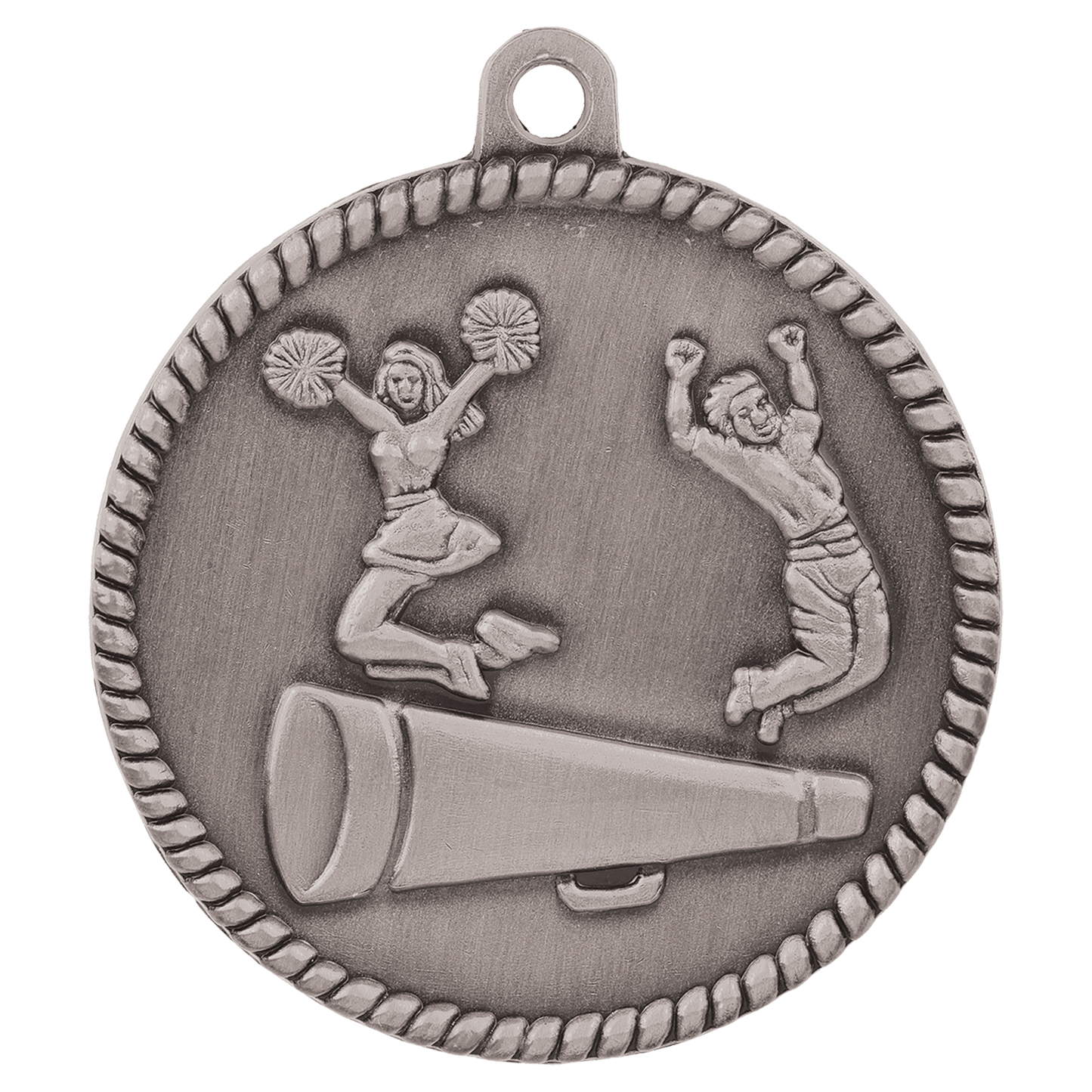 Antique Silver Cheer High Relief Medal - 2"