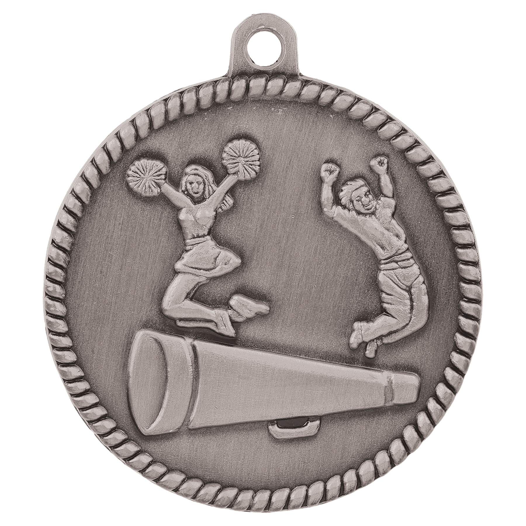 Antique Silver Cheer High Relief Medal - 2"