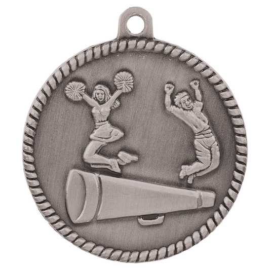 Antique Silver Cheer High Relief Medal - 2"