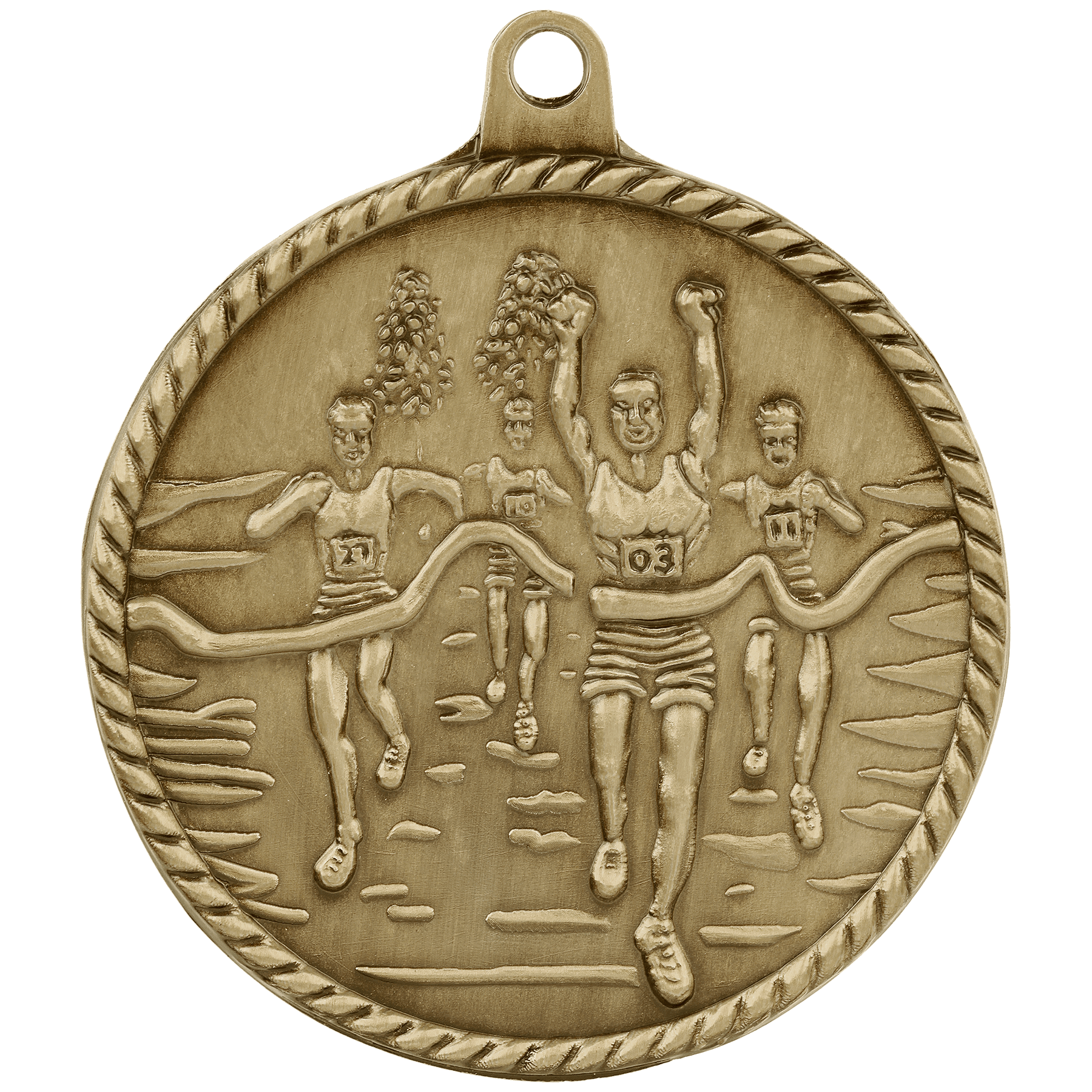 Antique Gold Cross Country High Relief Medal - 2"