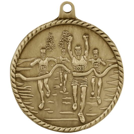 Antique Gold Cross Country High Relief Medal - 2"