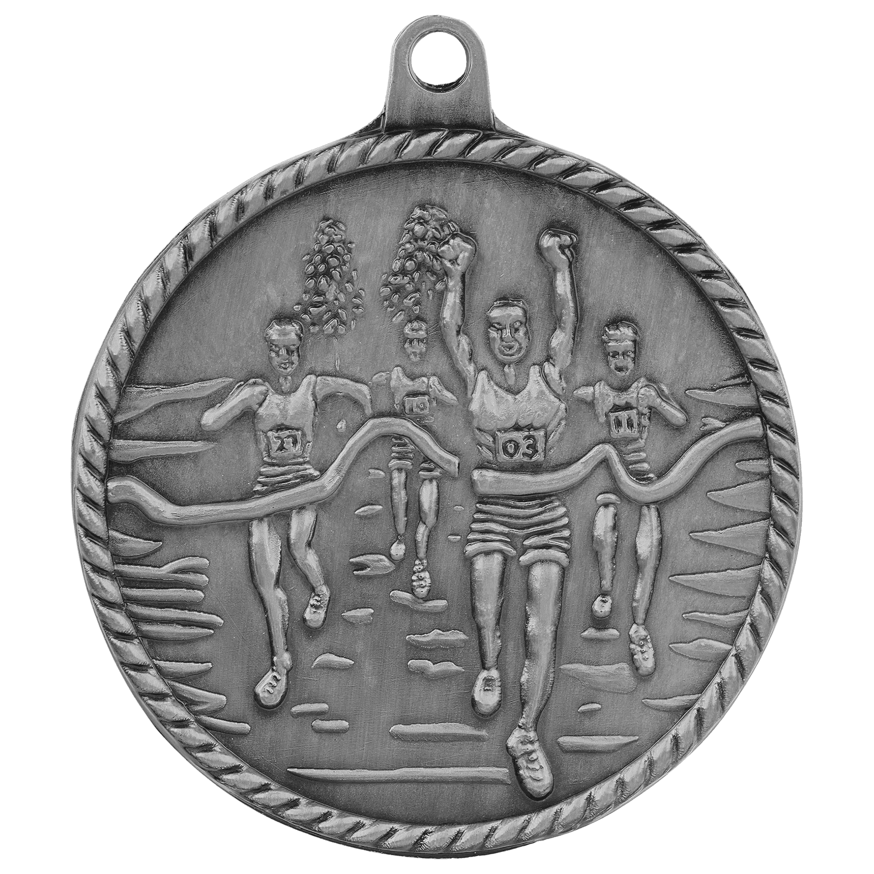 Antique Silver Cross Country High Relief Medal - 2"