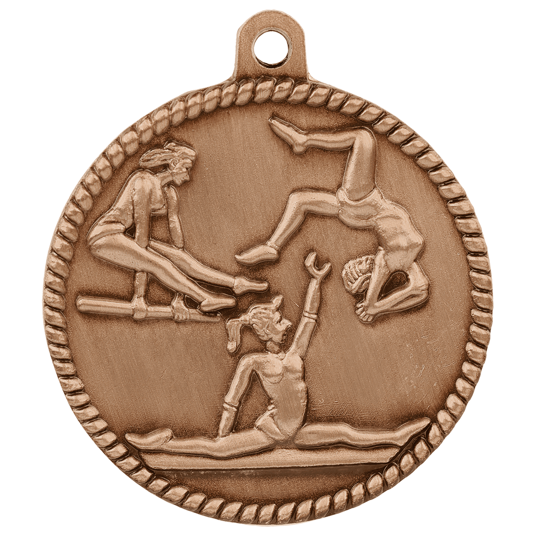 Antique Bronze Female Gymnastics High Relief Medal - 2"