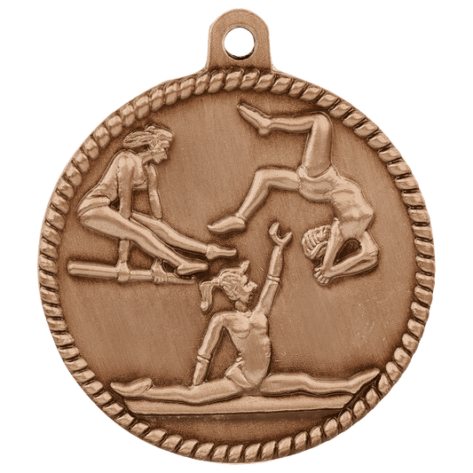 Antique Bronze Female Gymnastics High Relief Medal - 2"