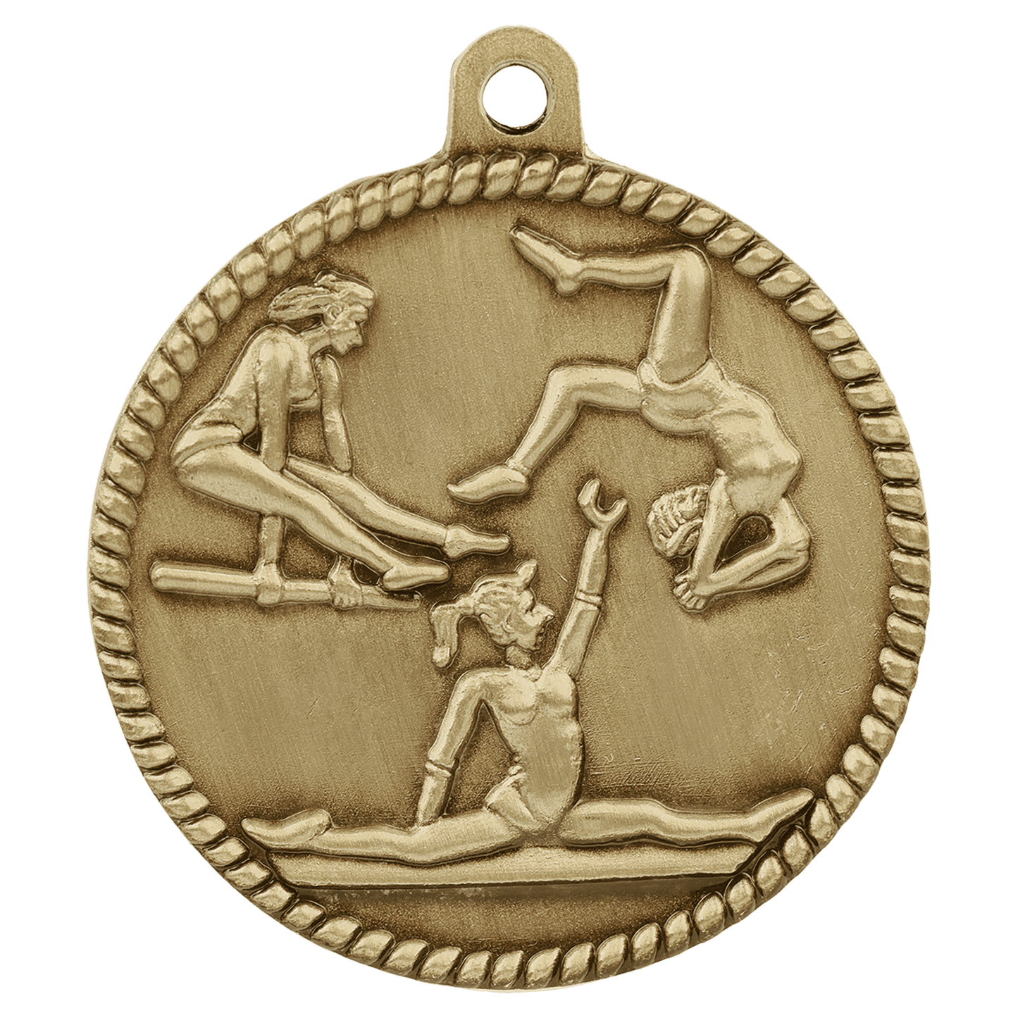 Antique Gold Female Gymnastics High Relief Medal - 2"