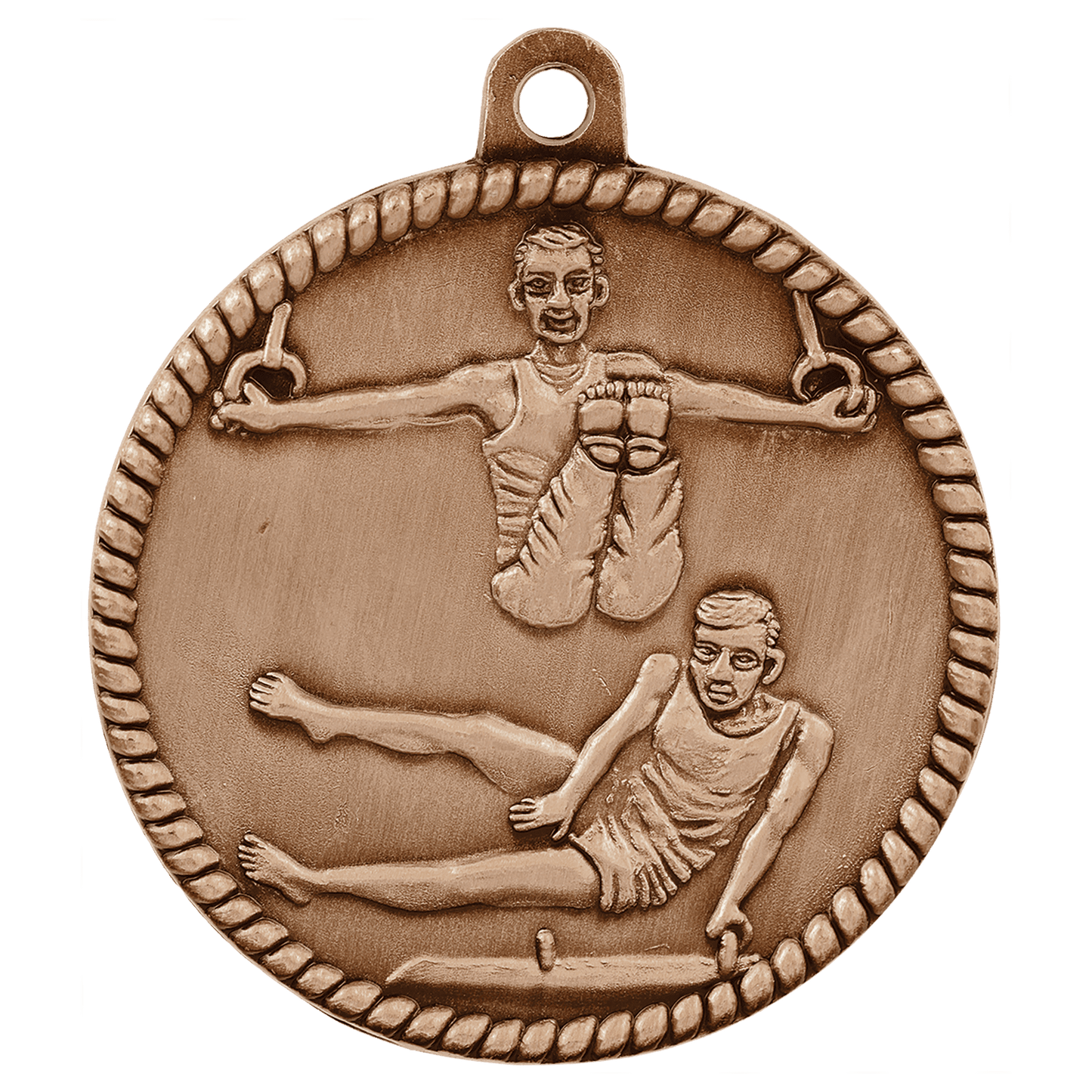 Antique Bronze Male Gymnastics High Relief Medal - 2"