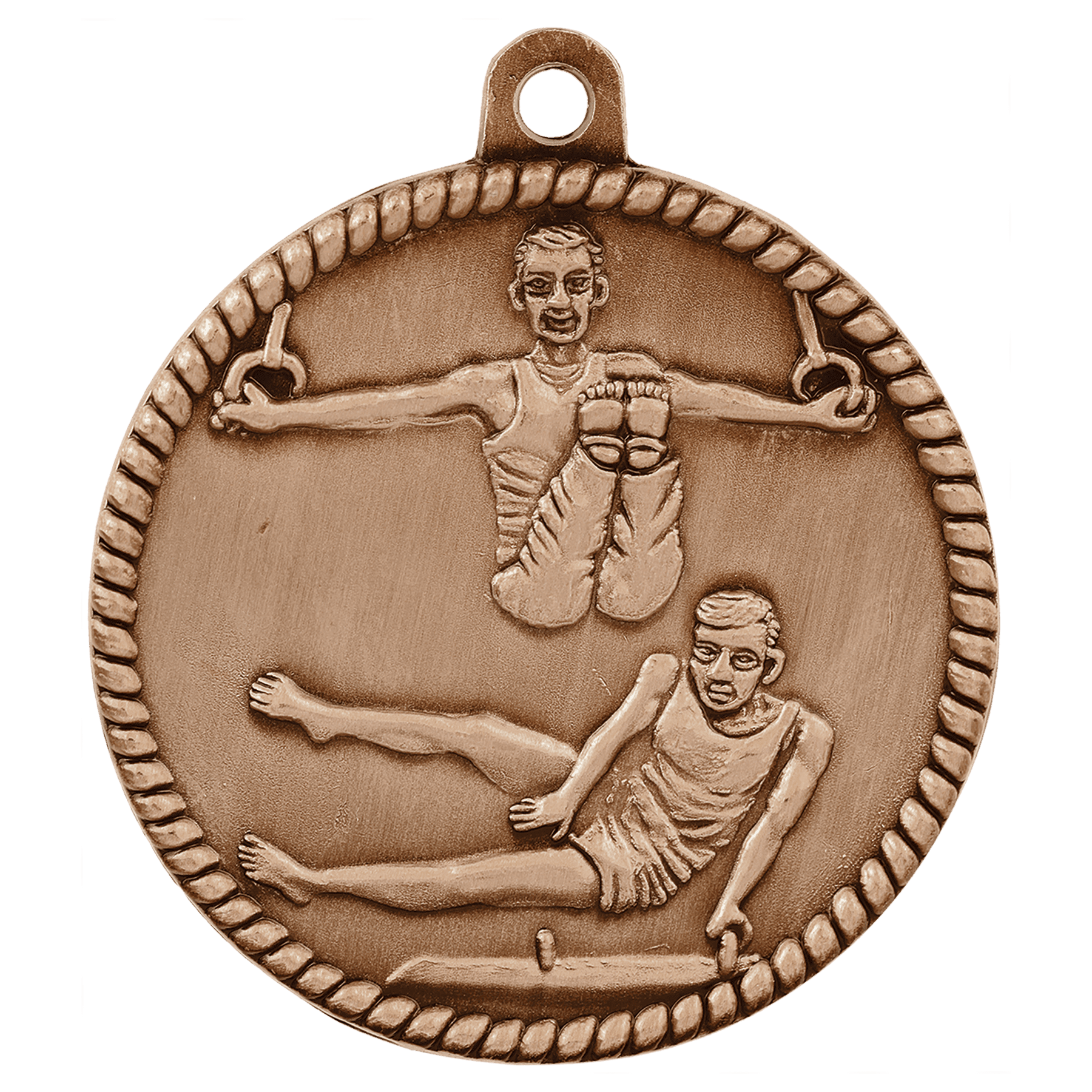 Antique Bronze Male Gymnastics High Relief Medal - 2"