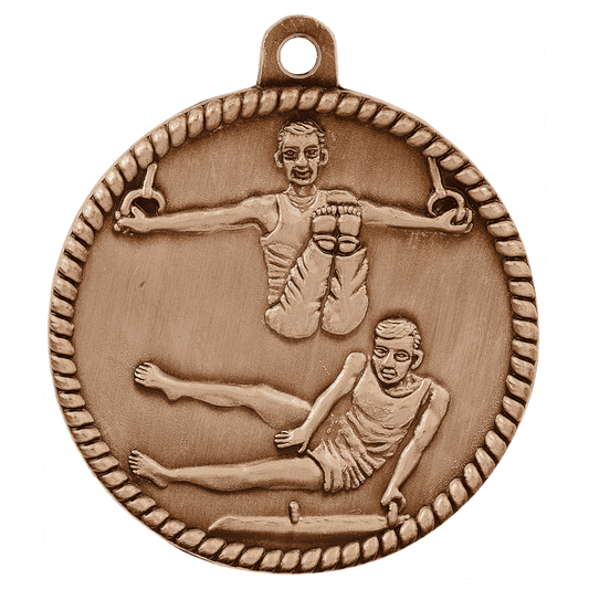 Antique Bronze Male Gymnastics High Relief Medal - 2"