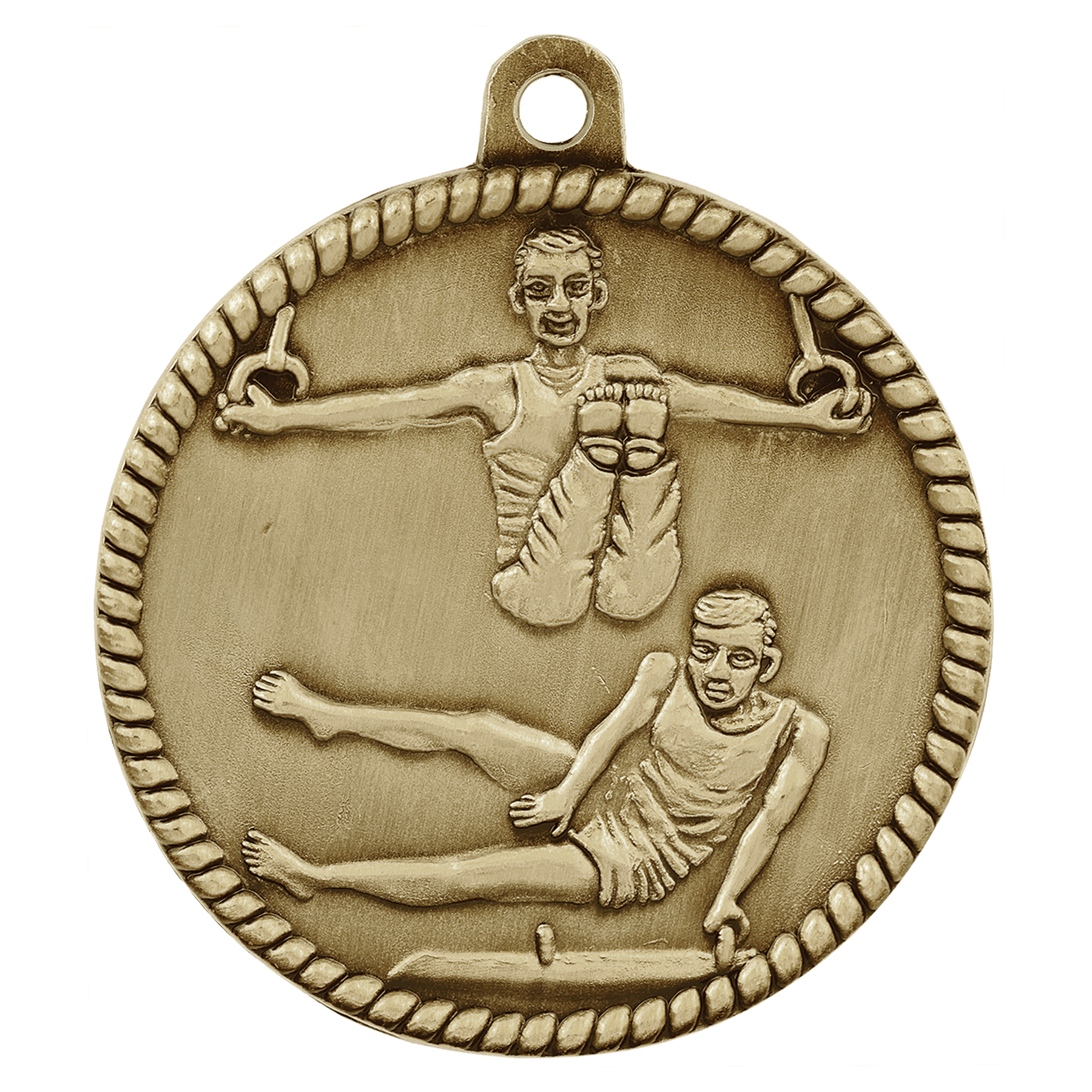 Antique Gold Male Gymnastics High Relief Medal - 2"
