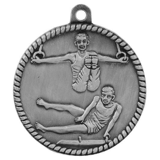 2" Antique Silver Male Gymnastics High Relief Medal