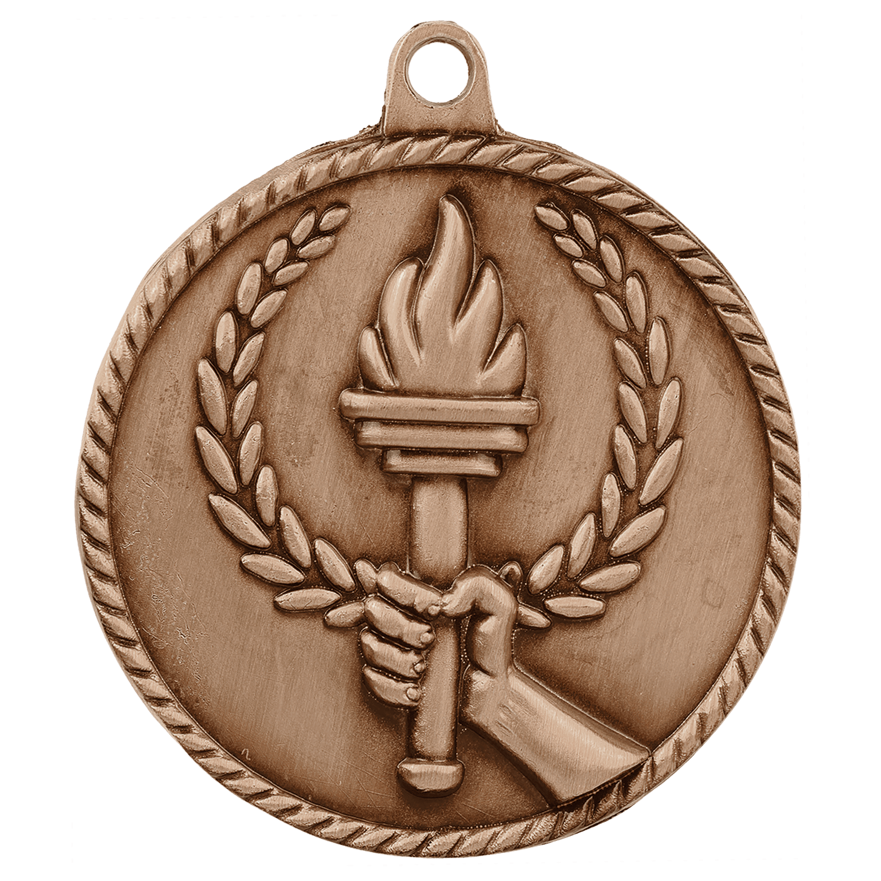 Antique Bronze Torch High Relief Medal - 2"