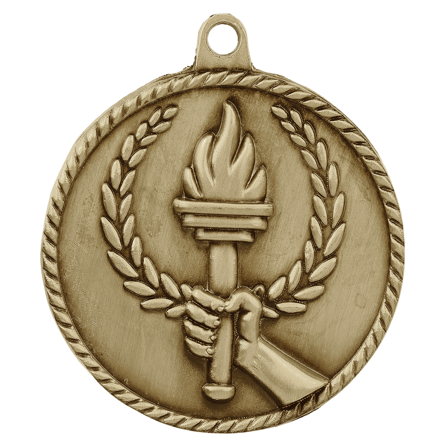 Antique Gold Torch High Relief Medal - 2"