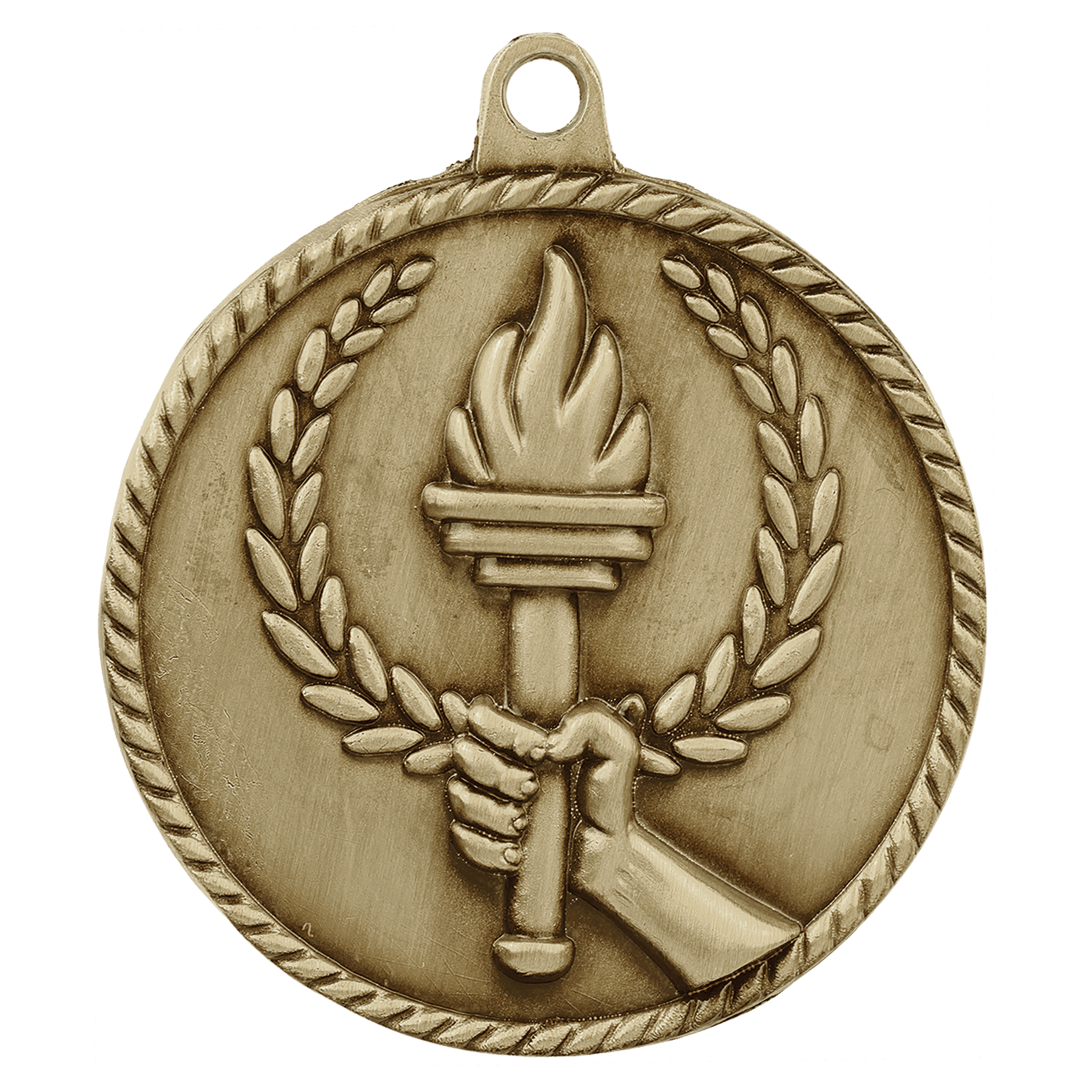 Antique Gold Torch High Relief Medal - 2"