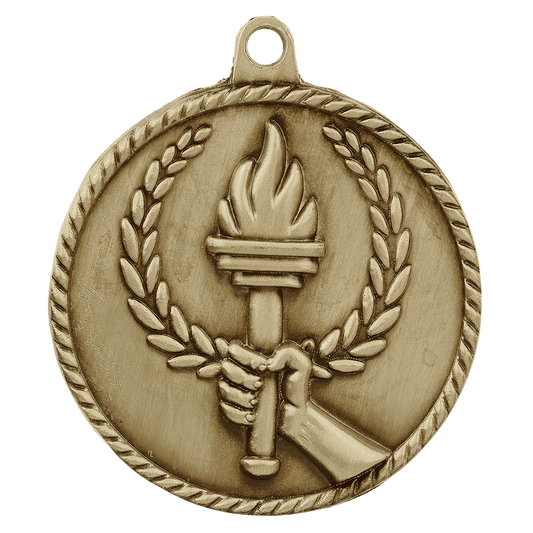 Antique Gold Torch High Relief Medal - 2"