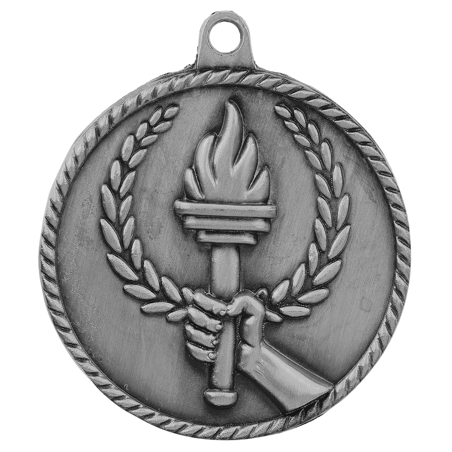 Antique Silver Torch High Relief Medal - 2"