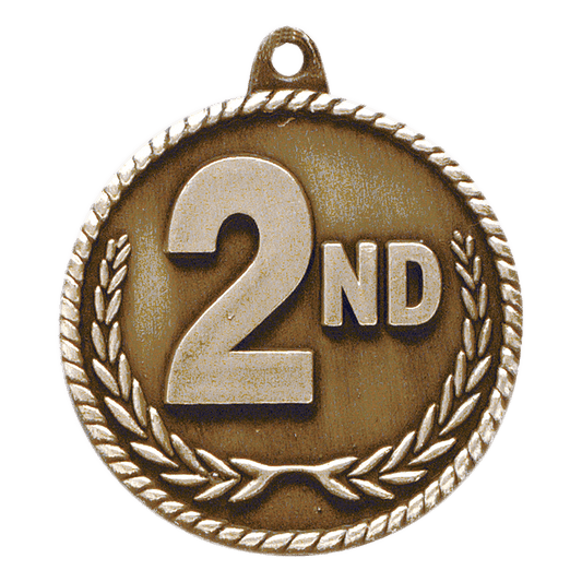 2" Antique Gold 2nd Place High Relief Medal