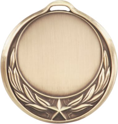 2 3/4" Antique Gold Star/Wreath 2" Insert Holder Medal (double sided)