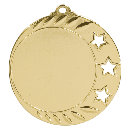 Bright Gold 3-Star 2" Insert Holder Medal - 2 3/4"