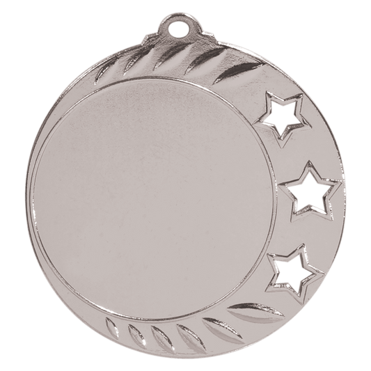 Bright Silver 3-Star 2" Insert Holder Medal - 2 3/4"