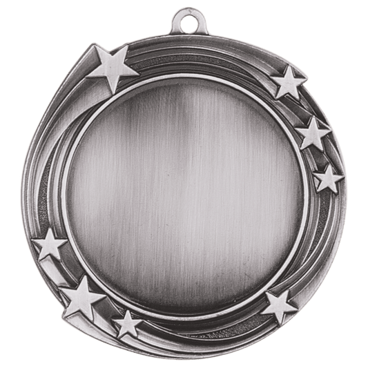 Antique Silver Swirling Star 2" Insert Holder Medal - 2 3/4"