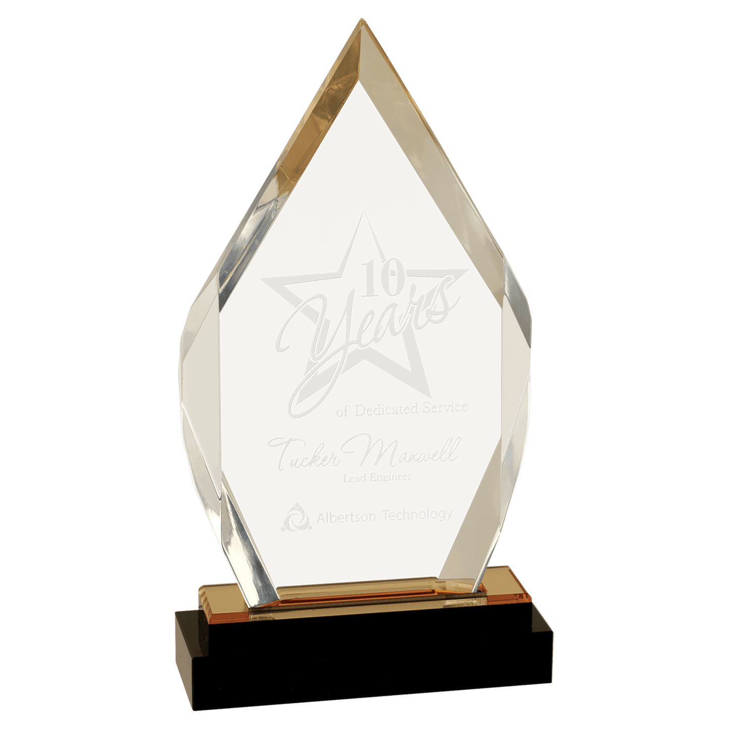 Gold Fusion Diamond Impress Acrylic with Black Glass Base - 9"