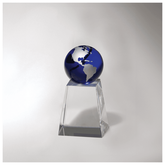2 5/8" x 5 1/4" Crystal Award with Blue Globe - Plate Not Included