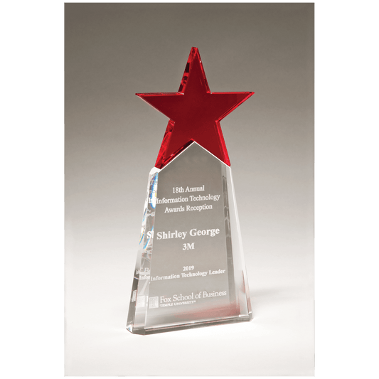 4 1/8" x 9 1/8" Red Crystal Star on Clear Crystal Base