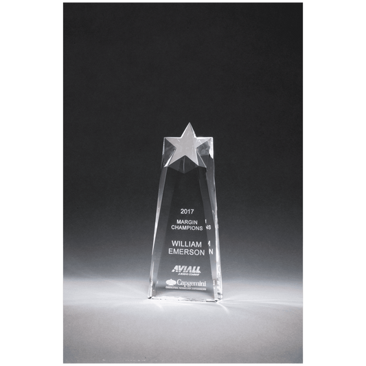 4" x 9 1/2" x 1 1/2" (Tapered) Star Trophy Carved From a Block of Crystal